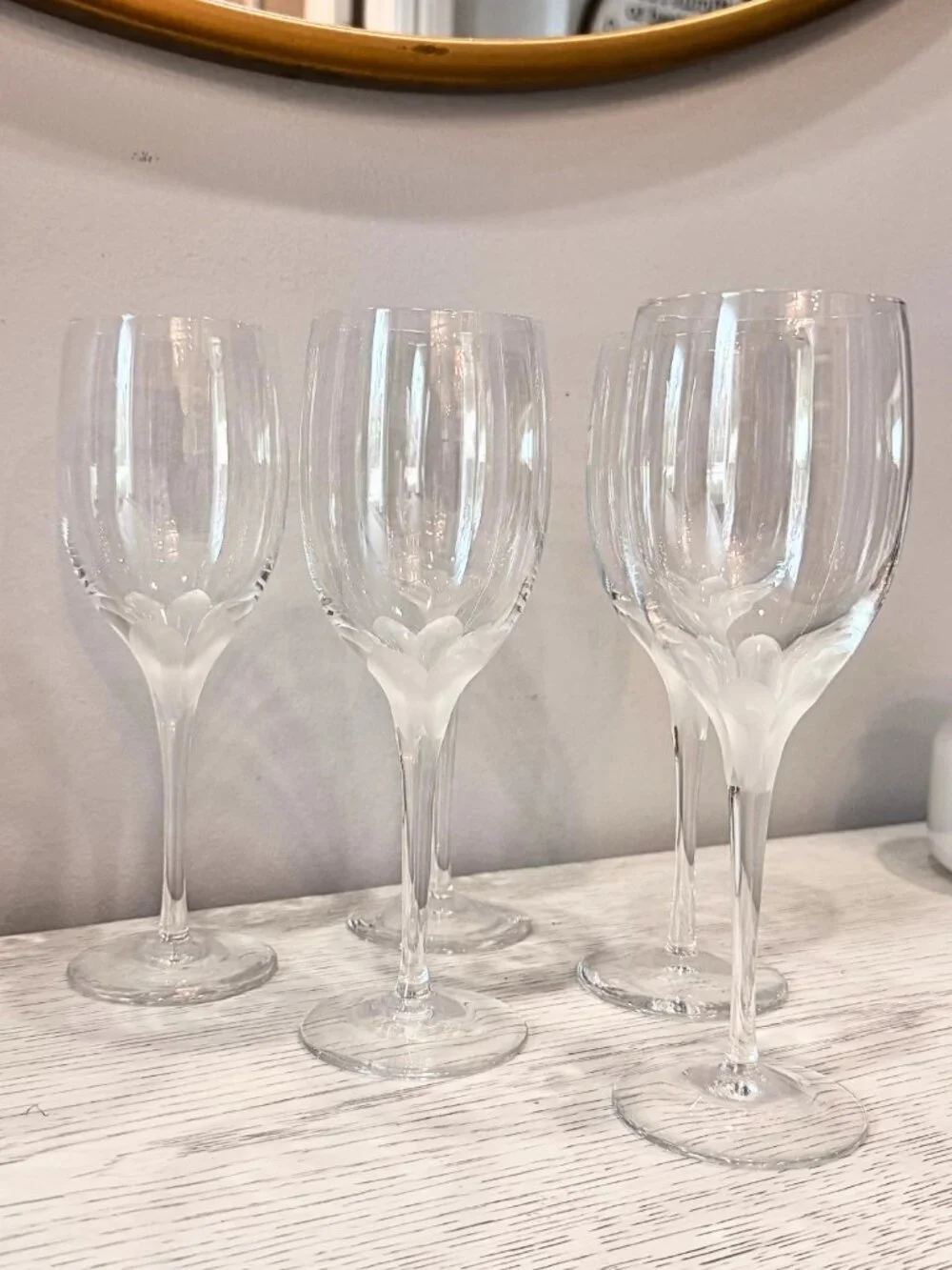 Vintage Set of 5 Rosenthal Lotus Blossom Wine Glasses Frosted Petals Champagne